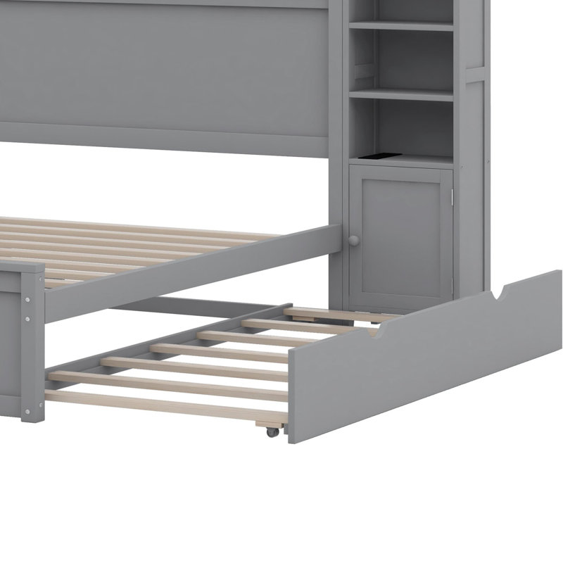 Lit en bois avec armoire tout-en-un, Gris