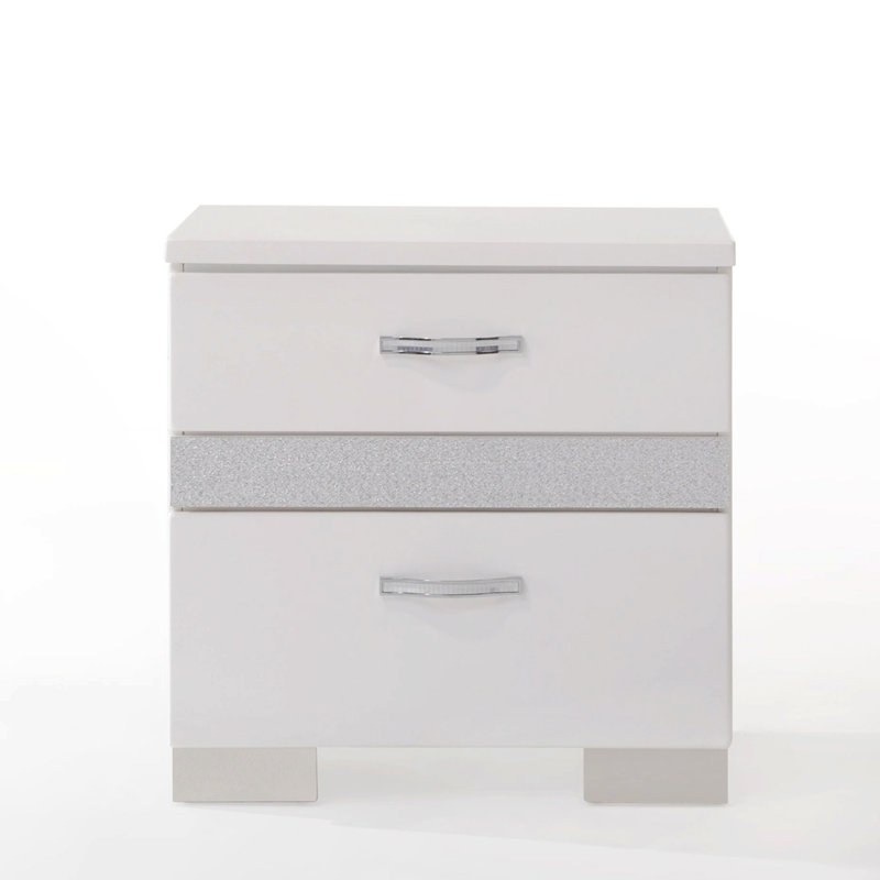 White Gloss Wood and Metal 2-Drawer Nightstand