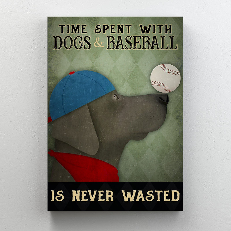 «Dog And His Ball - Time Spent With Dogs And Baseball», toile tendue avec châssis, H 20 po x l 16 po x P 2 po