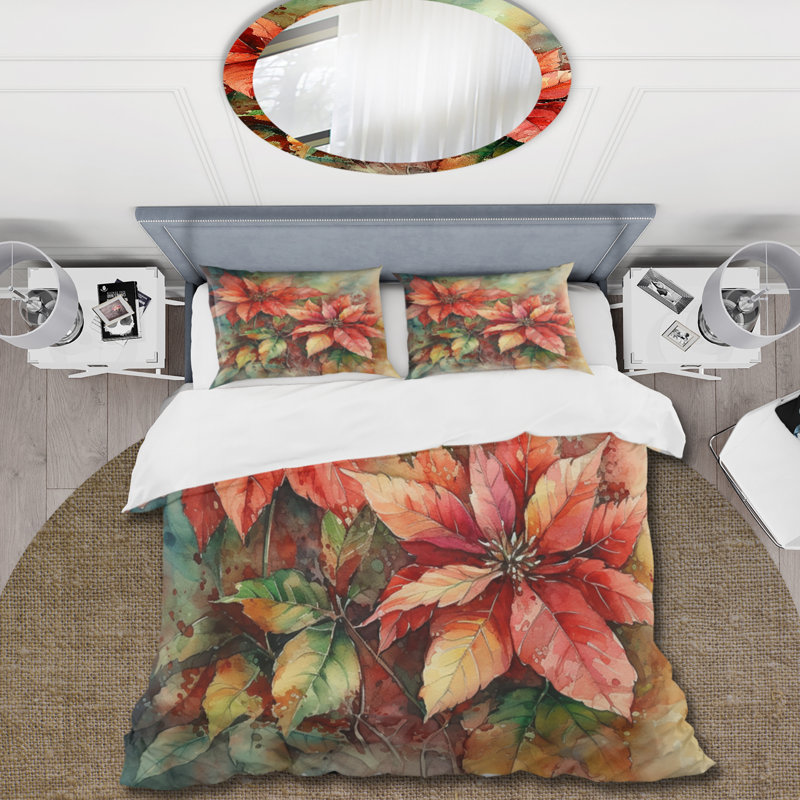 Ensemble de housse de couette Red Blossoming Poinsettias II Bedding, Housse de couette pour très grand lit et 2 très