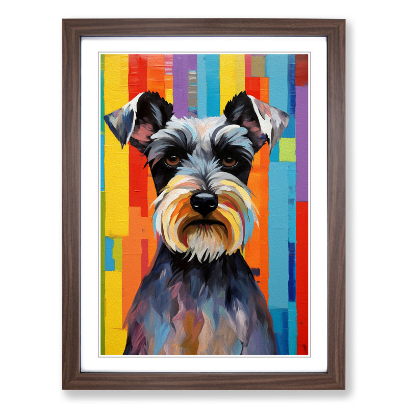 Schnauzer Colour Field - Picture Frame Rectangle Print on Wood, Walnut, 34cm H x 25cm W x 2cm D