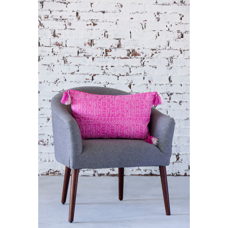 Pink Cotton Canvas Rectangular Throw Pillow with Tassels
