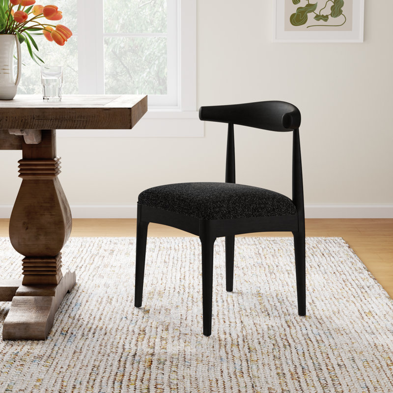 Asheboro Upholstered Wing Back Side Chair, Black Textured Tweed, Black