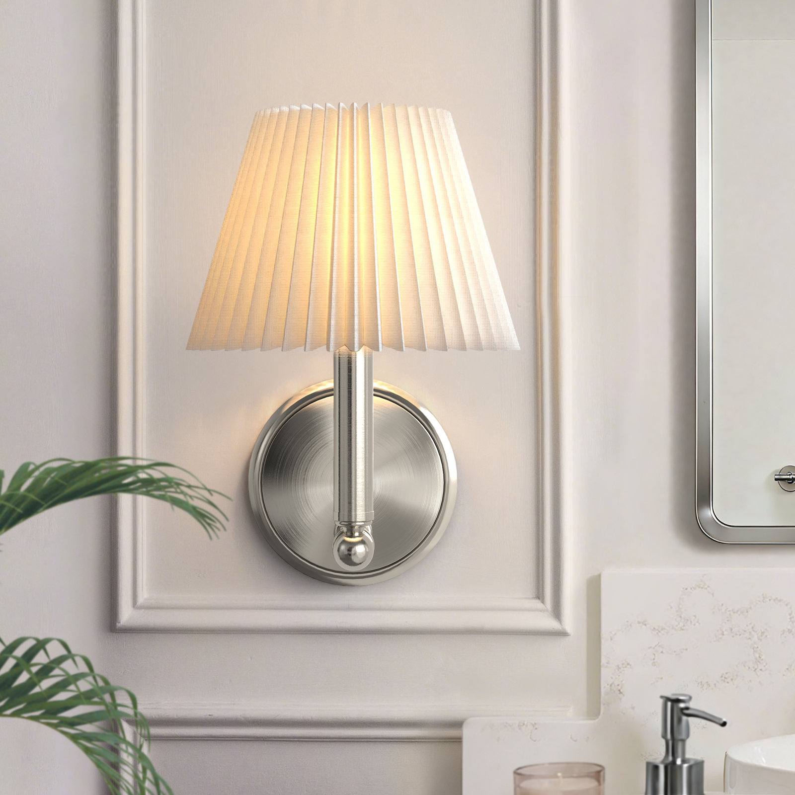 Single Light Dimmable Armed Sconce, Polished Nickel