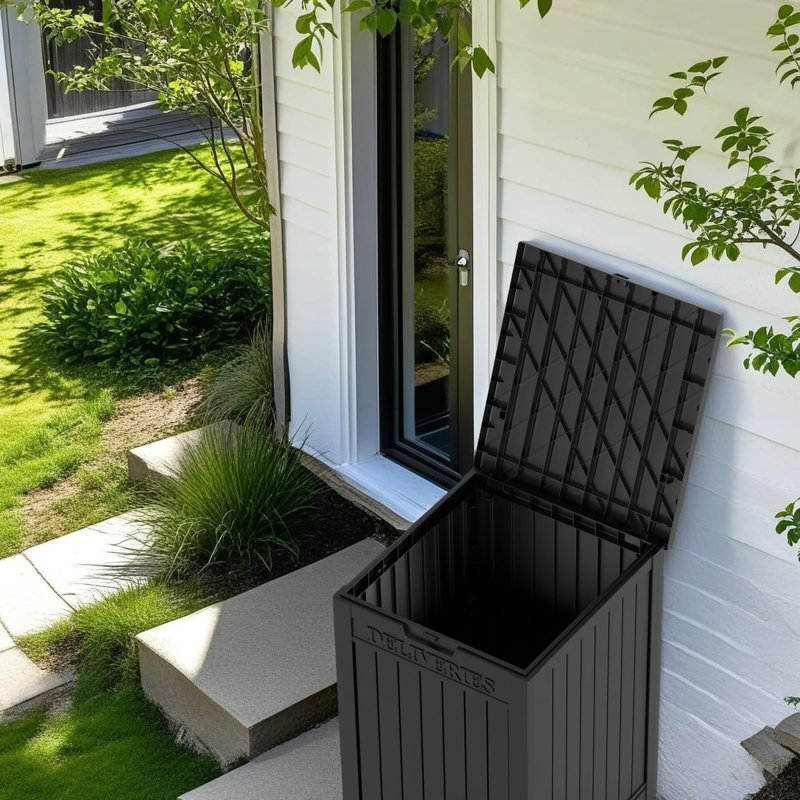 Lockable Resin Delivery Box with "Parcels" Sign, Black