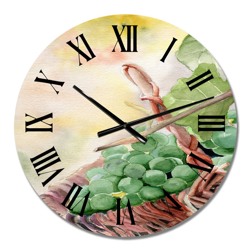 Grappe de raisin vert dans un panier - Horloge murale de ferme, Petit