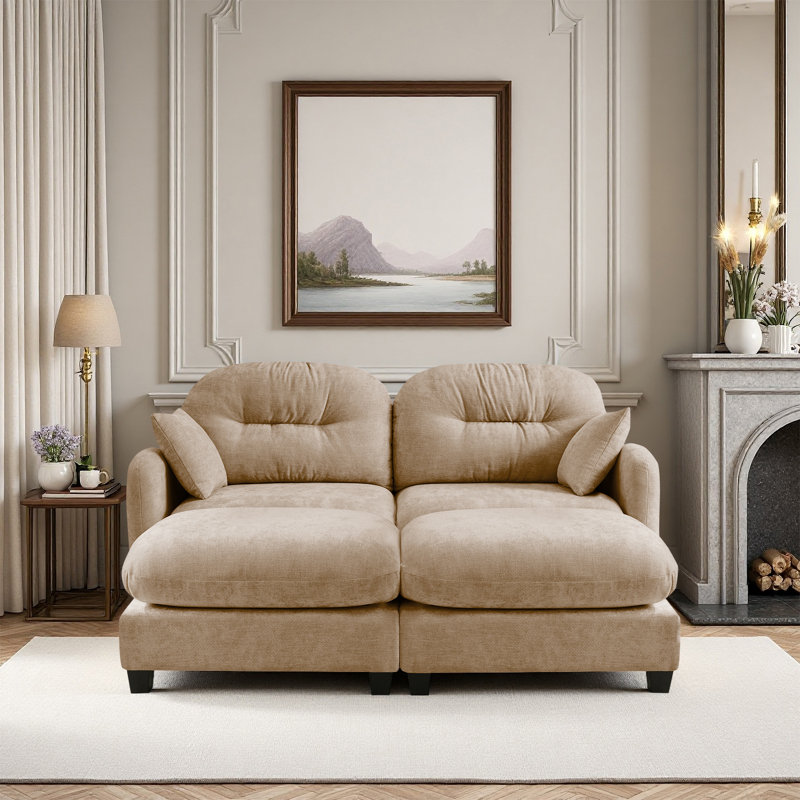 Sofa, Cloud Couch, With 2 Ottoman, Camel
