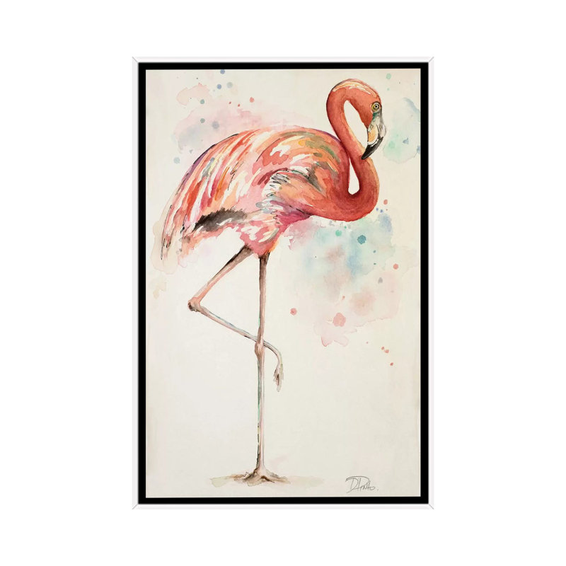 Reproduction d’art, "Flamingo II" par Patricia Pinto, Toile blanche encadrée, Pas de tapis, H 48 po x l 32 po x P 1,5 po