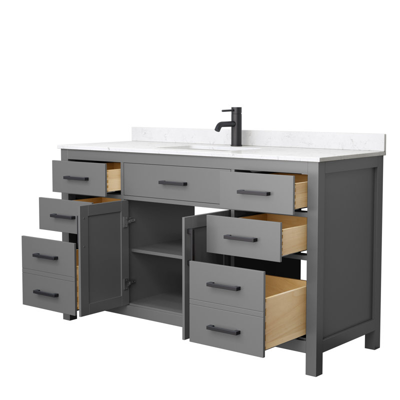 Beckett 60" Single Bathroom Vanity Set, Dark Gray, Carrara Cultured Marble, Matte Black