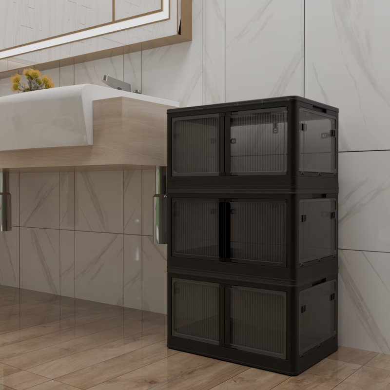 3 Pack Stackable Folding Storage Closet with Lid