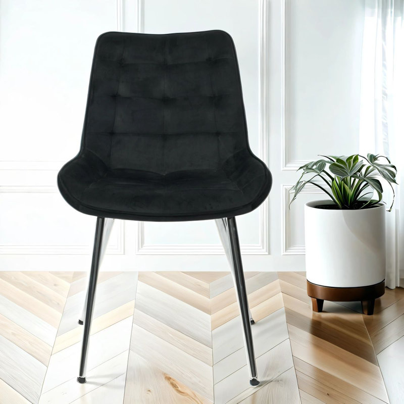 Velvita Luxury Velvet With Legs Dining Chair, 6, Black, Silver