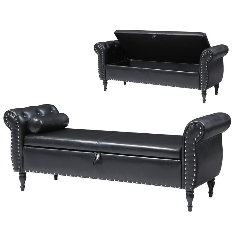 Banc de rangement rembourré Calvyn, Noir