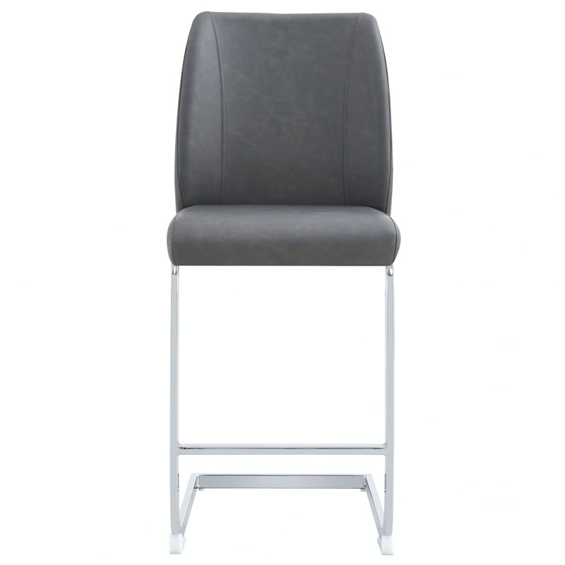 Dining Chairs, Silver, Faux Leather Dark Gray