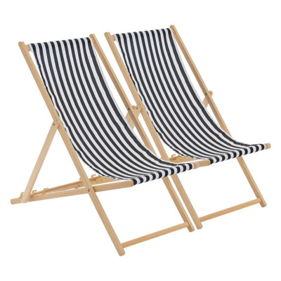 Harbour Housewares - Traditional Wooden Deck Chairs - Set of 2