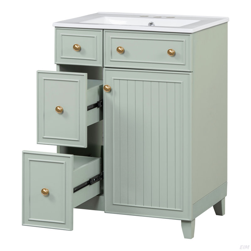 Armoire de meuble-lavabo 24 po avec lavabo en céramique, Vert