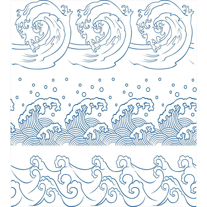 Twin Blue and White Japanese Wave Duvet Cover Set