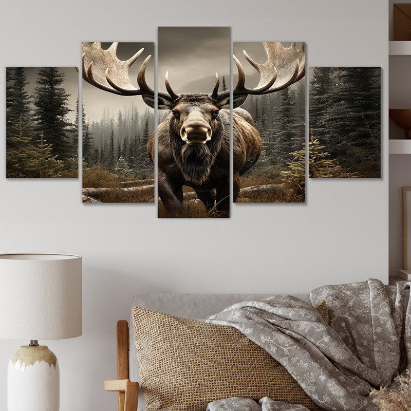 «Brown Moose Majestic», reproduction d'art sur toile - 5 panneaux