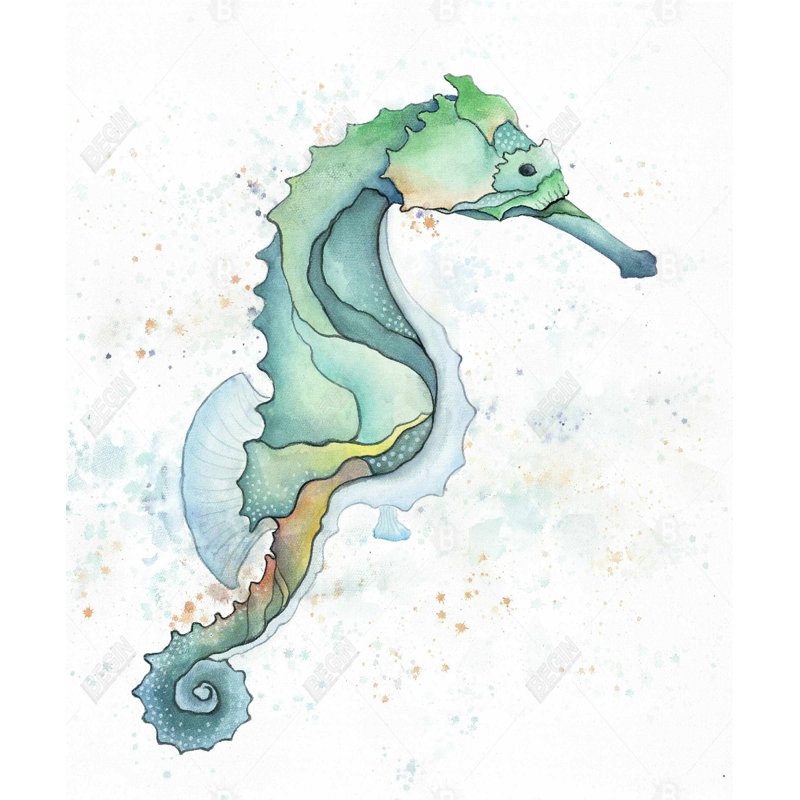 Hippocampe - Toile encadrée pour salle de bain Neo Mint | Décoration intérieure