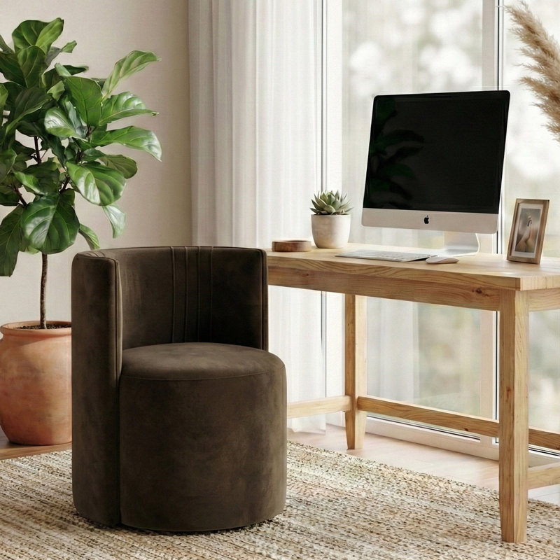Modern Swivel Office Chair With Universal Wheels, Chocolate Brown