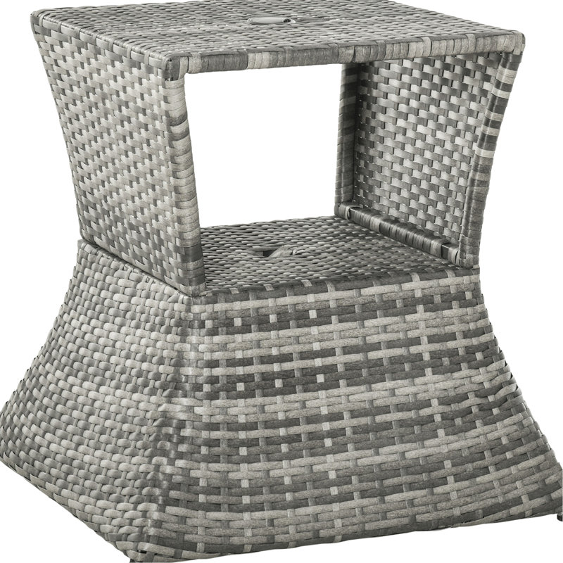 Patio Side Table With Umbrella Hole - 2 Tier Storage For Outdoor Living Areas Garden, Backyard Rust- Metal, Weather- , Grey & Spaces Patio, Metal Frame, , Mixed