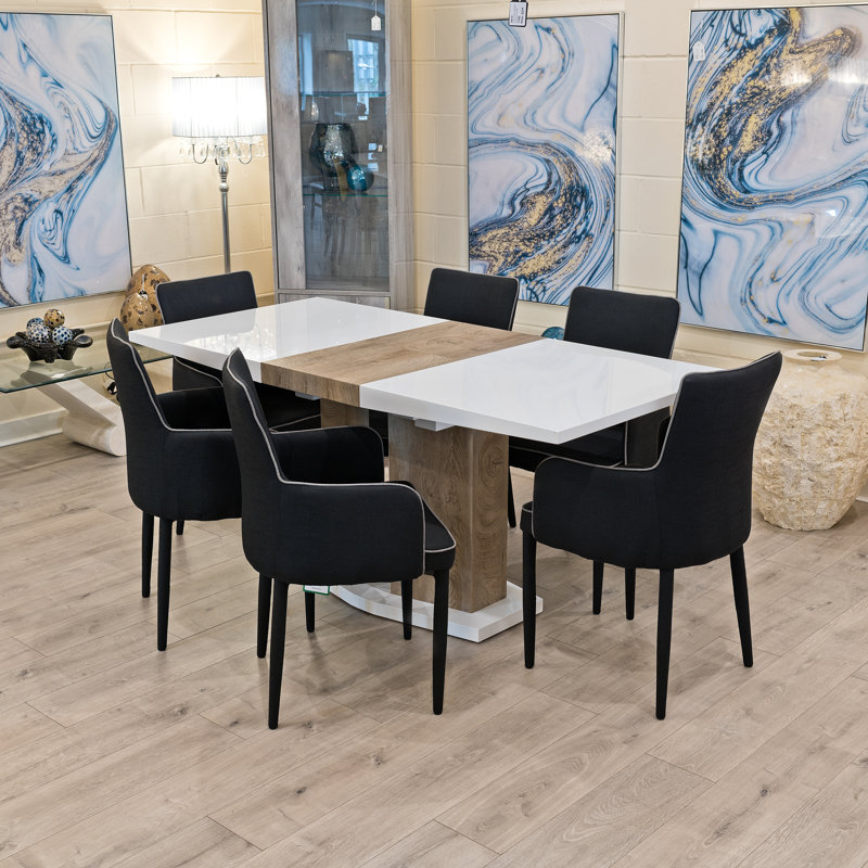 Ricki 6 - Person Butterfly Leaf Dining Set, Black, White/Oak
