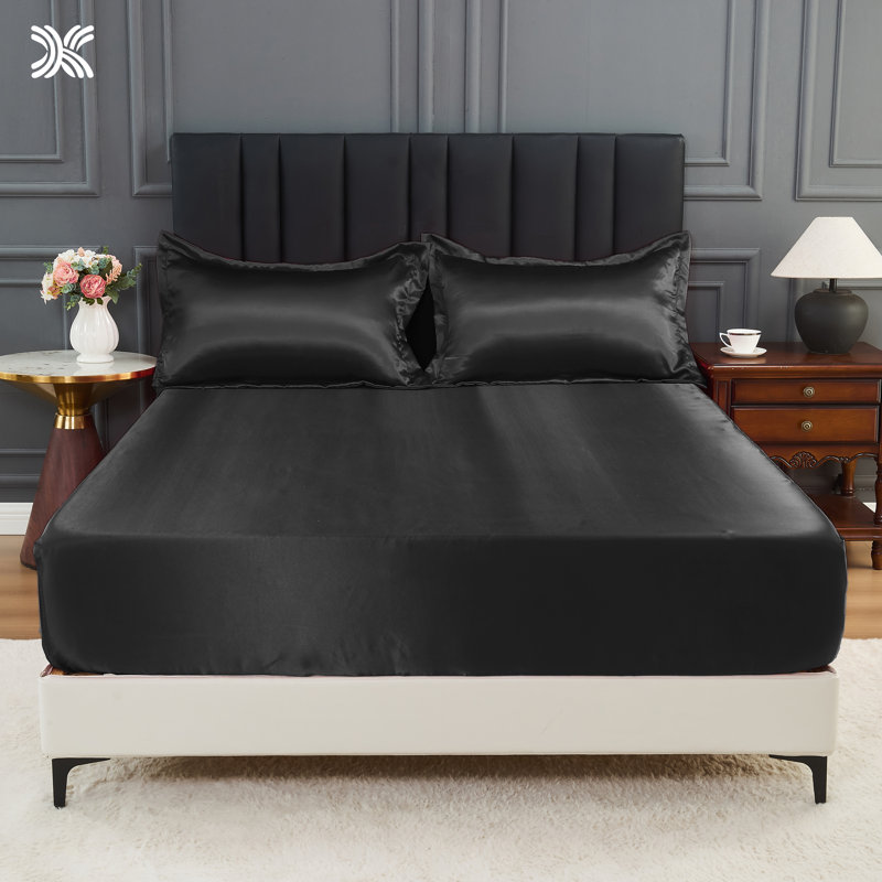 Satin Fitted Sheet Set with Pillowcases – Smooth, Breathable, Wrinkle-Resistant, Machine Washable, Easy Care, Comfortable Bedding for Adults, Hotels, Apartments, and Home Use