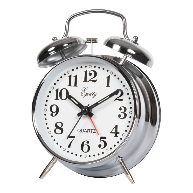 Réveille-matin analogique à quartz cloche en argent