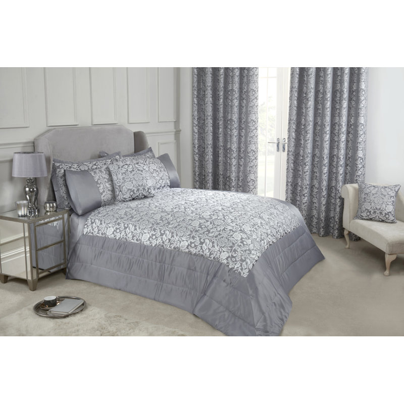 Eden Polyester Floral Bedspread, Silver