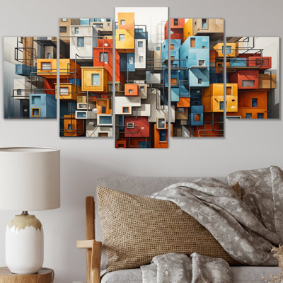 Cityscape Bluiding Collage géométrique I sur toile, 5 pièces