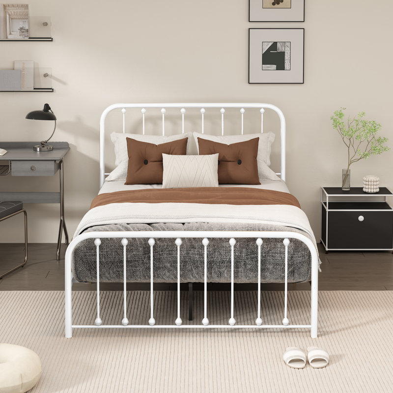 Keyesport Metal Platform Bed, Full/Double, White