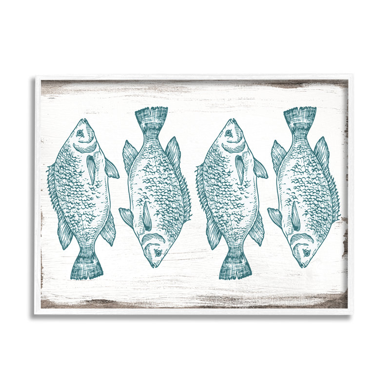 «Vintage Fish Illustration Nautical Pattern Blue White Brown» par Daphne Polselli - impression, H 16 po x l 20 po