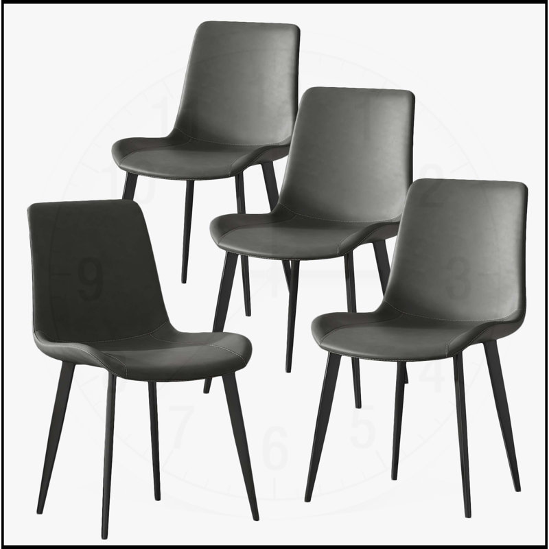 Chaises de salle à manger, siège rembourré en similicuir 4 pièces et pieds robustes en métal, Gris