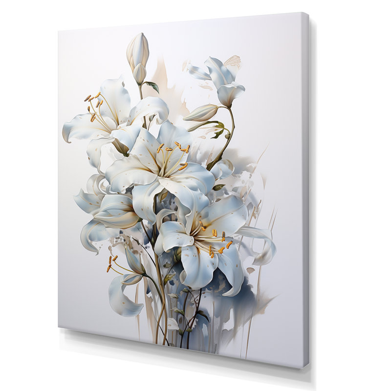 «White Lilies In Bloom Bloquet I» sur toile, Toile tendue, H 40 po x l 30 po x P 1,5 po