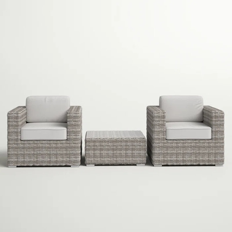 Rattan Wicker 2-Person Seating Set with Cushions, Grey