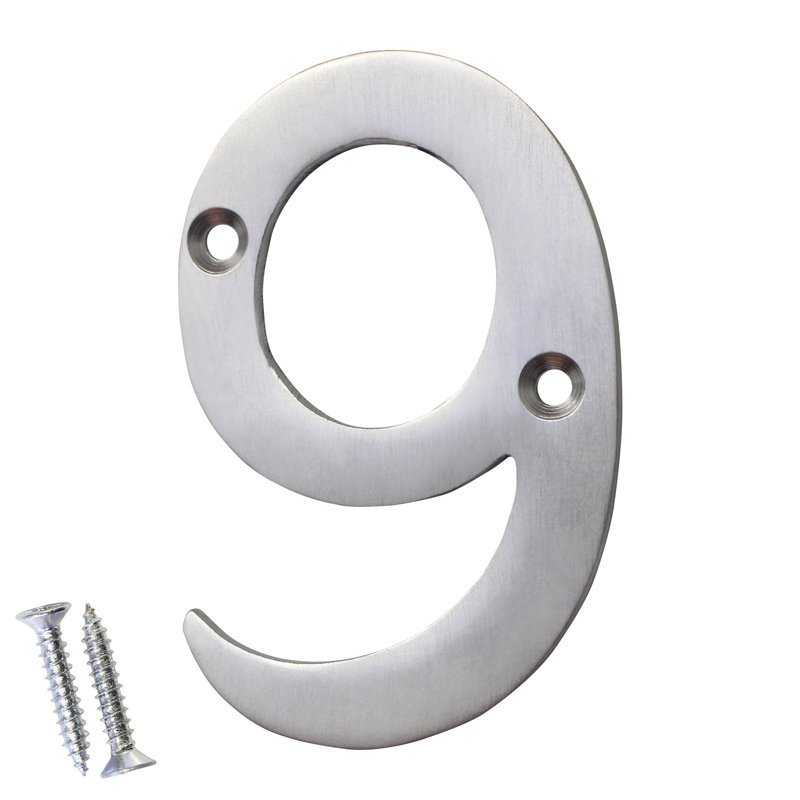 Numéro de maison laiton à fixation en surface, H 3 po, Chrome brossé, 9