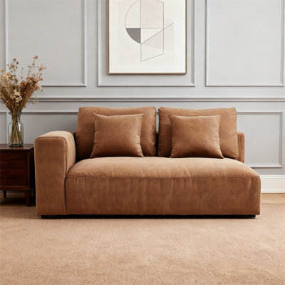 70" Sofa Chaise Lounge With 5-Layer Comfort System, Waterproof & Machine Washable Cover, For Living Room & Office,Brown