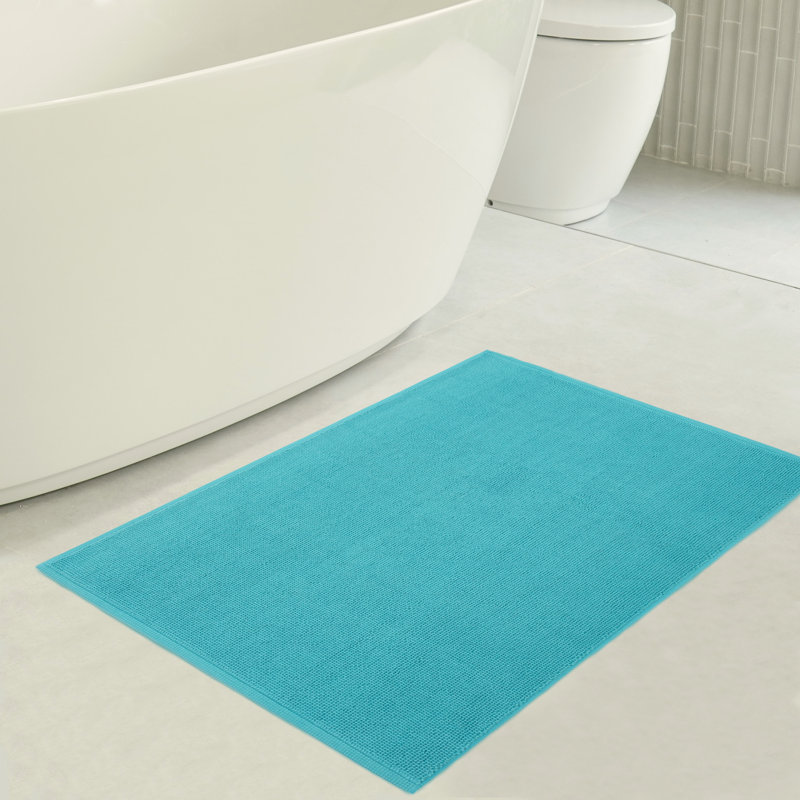 Chemung 100% Cotton Non-Slip Bath Rug, 34" L x 20" W, Turquoise Blue