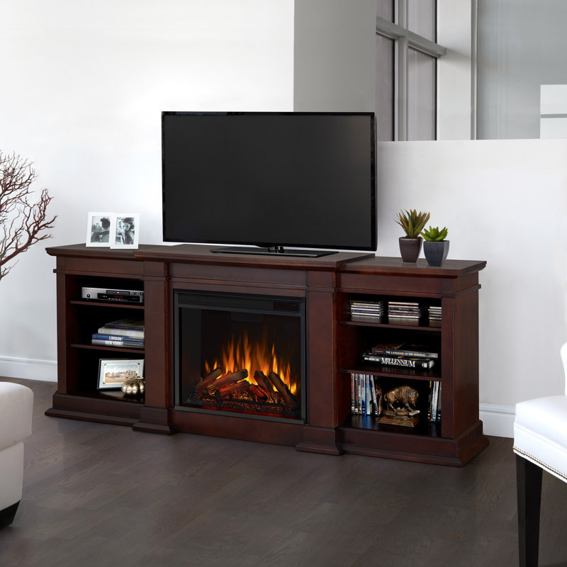 Fresno TV Stand with Fireplace, Dark Walnut