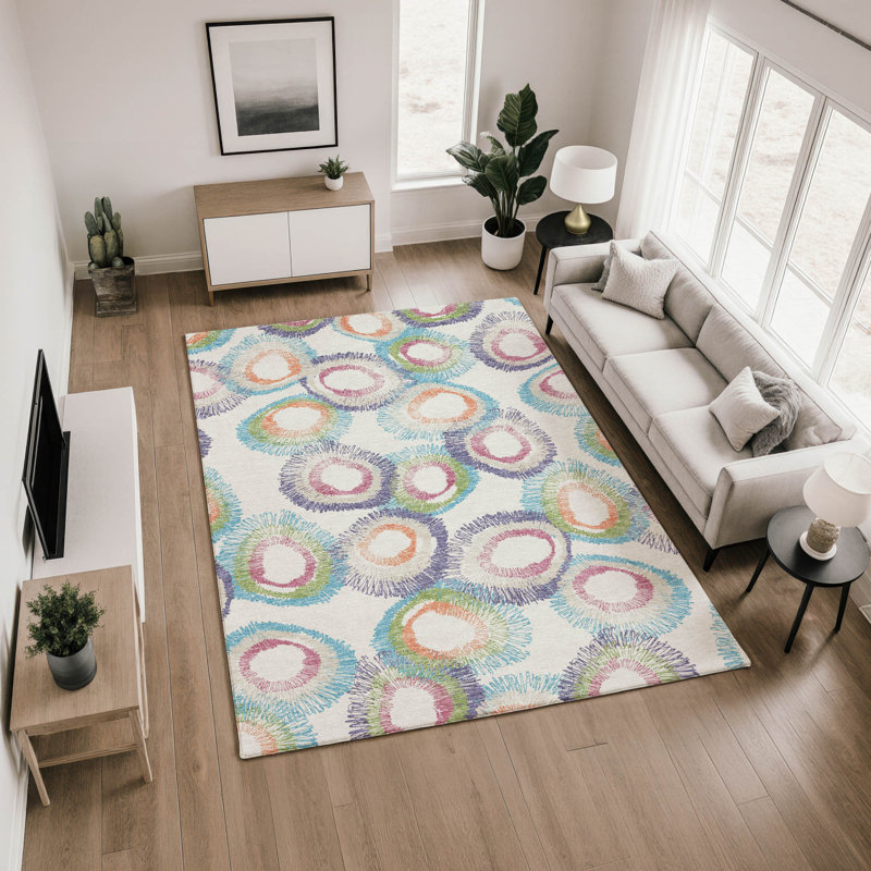 Premium Machine Washable Mayfield AMF2278 Geometric Rug, Pearl, 5' x 7'6"