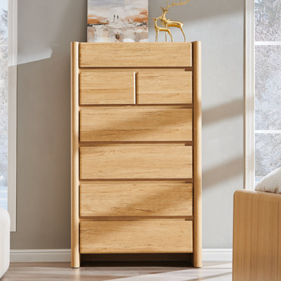 Bolanos Modern 7 Drawers Dresser for Bedroom, 55" Tall Dresser w/Large Storage, Wood Handleless Organizer Dresser w/Rounded Corner