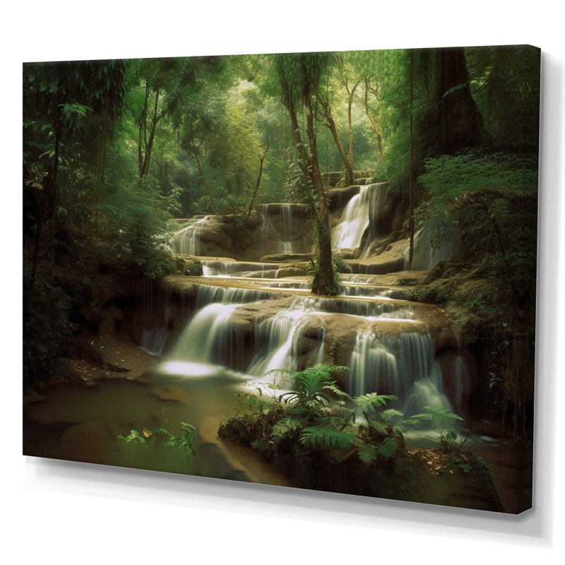 Chute d'eau dans une forêt dense II - impression, H 12 po x l 20 po x P 1 po, Toile tendue