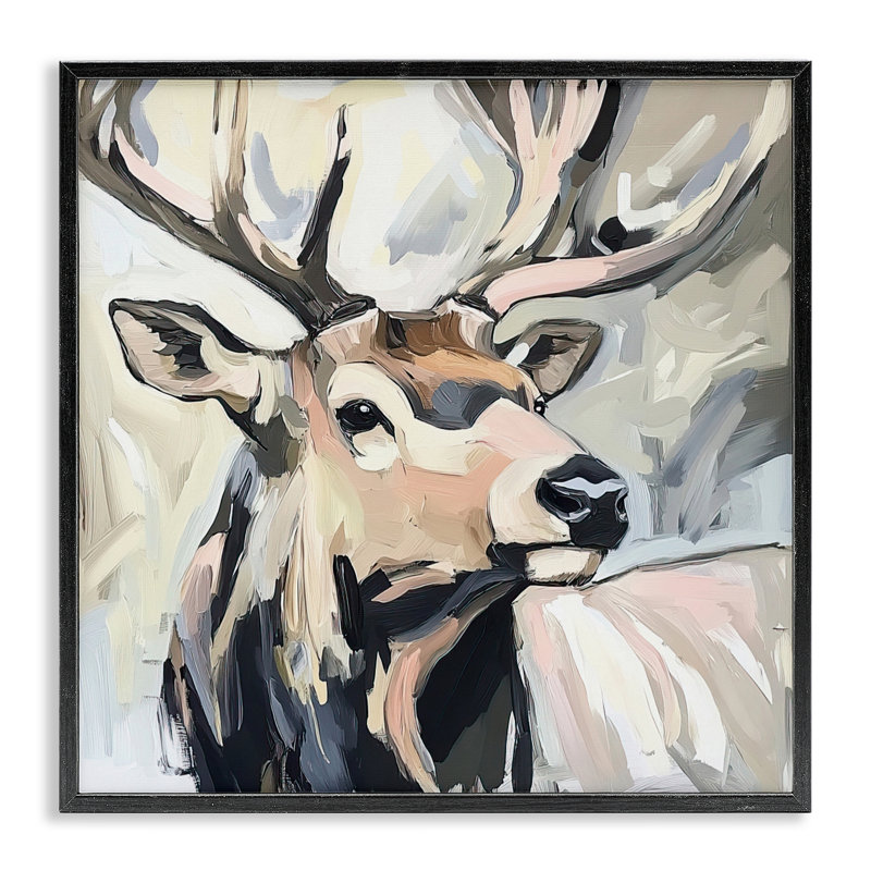 «Neutral Bull Elk Portrait», estampe numérique, conception de Tina LeCour, H 17 po x l 17 po, Giclée encadrée noir minuit