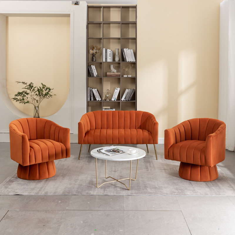 Ensemble de salon 3 pièces Tuyen, Velours orange