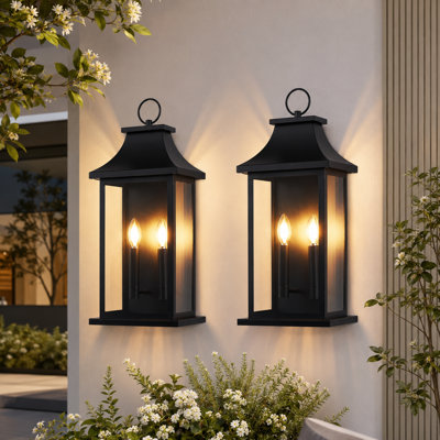 2-Light 17.5"h Black Outdoor Wall Light,Wall Lantern Sconce With Clear Glass