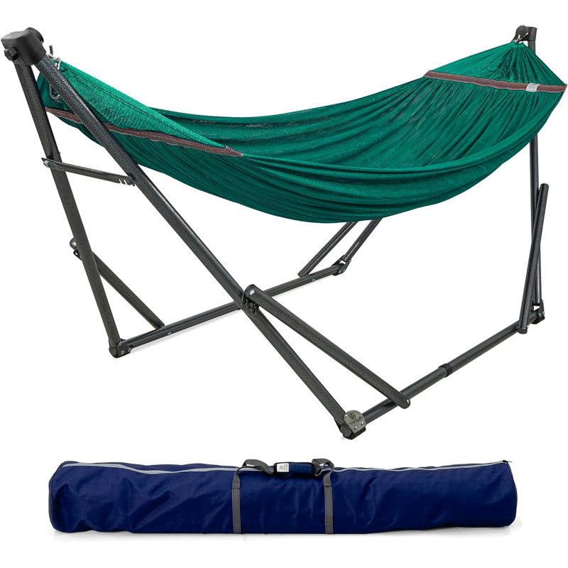 Tranquillo Foldable Hammock Stand, Collapsible Camping Hammock and Stand Set, 600 lbs Capacity Double Hammock Stand for 2 Persons, Premium Steel Stand and Breathable Polyester Hammock Net, Peacock