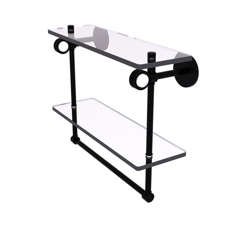 Tablette à 2 niveaux en verre avec barre à serviettes Margolis, H 12,8 po x l 16 po x p 5,6 po, Noir mat