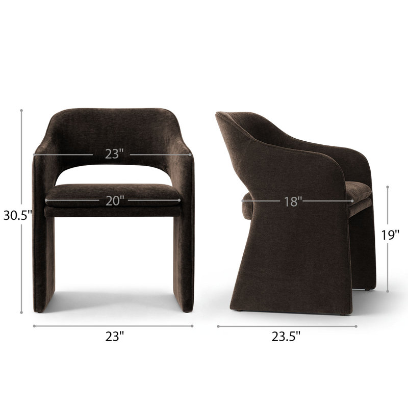 19" Seat Height Upholstered Chenille Dining Armchair, Chocolate Brown