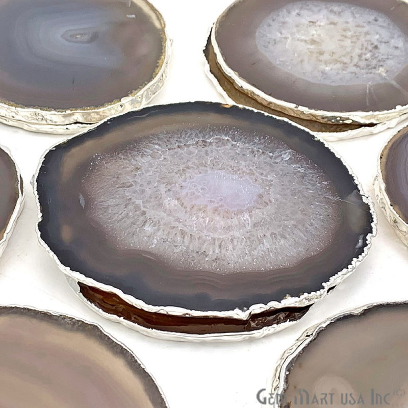 Sous-verres en agate naturelle, accessoires de cuisine, Gris/argent