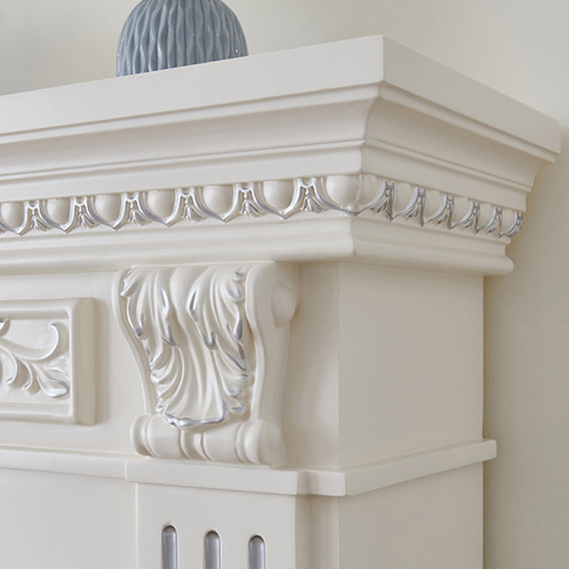 White Solid Wood Electric Fireplace