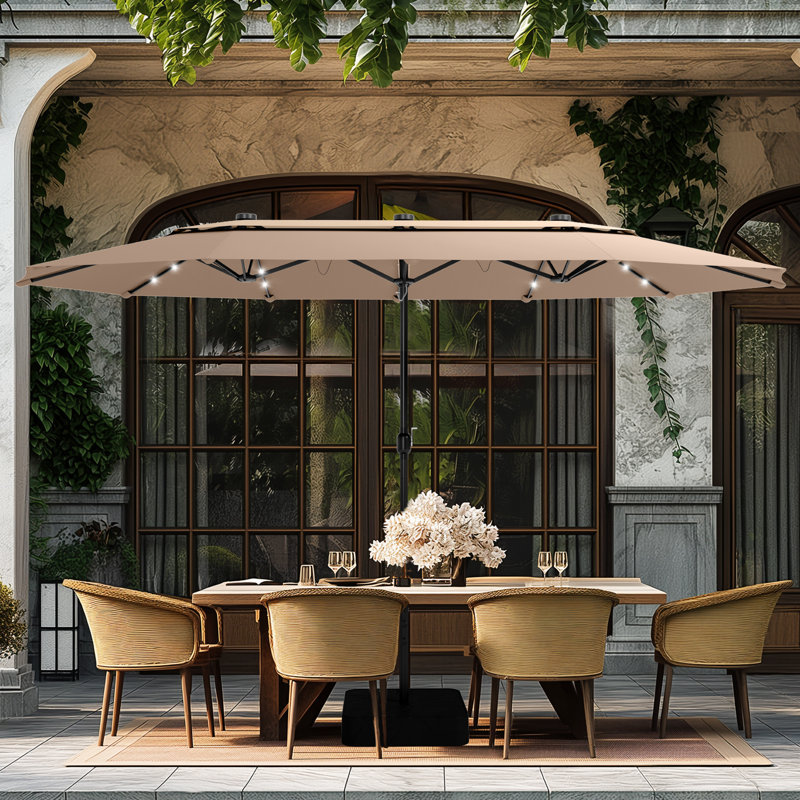 Rectangular Lighted Market Parasol, 274.3cm W x 457.2cm D, Dark Beige